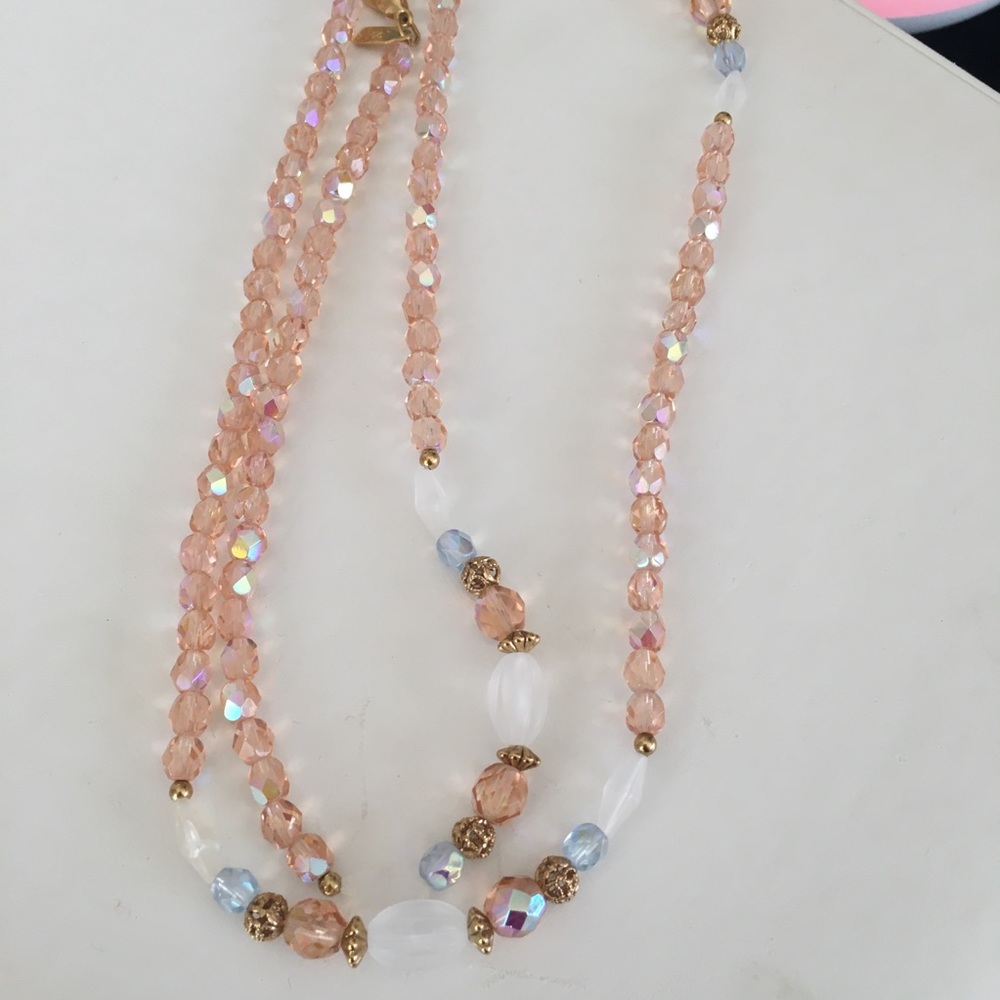 1928 Light Peach/Blue Necklace 30”
